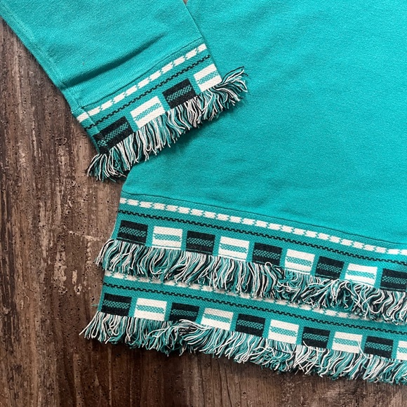 J’Envie Long Sleeve Blouse Top Blue Teal Fringe Detail Western Women’s Size L - Picture 8 of 11